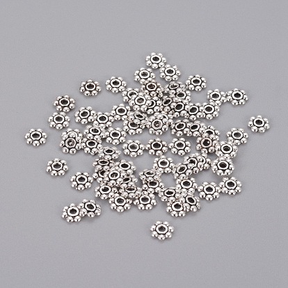 Tibetan Style Daisy Spacer Beads, Lead Free and Cadmium Free, Flower,  6x1.3mm, hole: 2mm