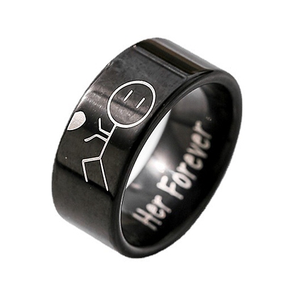 Titanium Steel Wind Band Rings for Women Men, Human with Heart Couple Rings