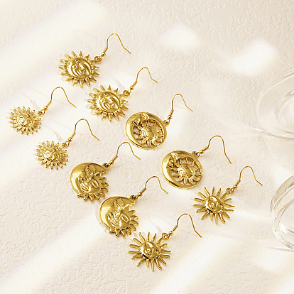 Стильные 304 серьги-подвески в форме солнца из нержавеющей стали для женщин, доступны различные дизайны