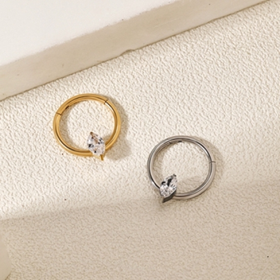 304 Кольца для носа в форме конского глаза из нержавеющей стали с прозрачным кубическим цирконием