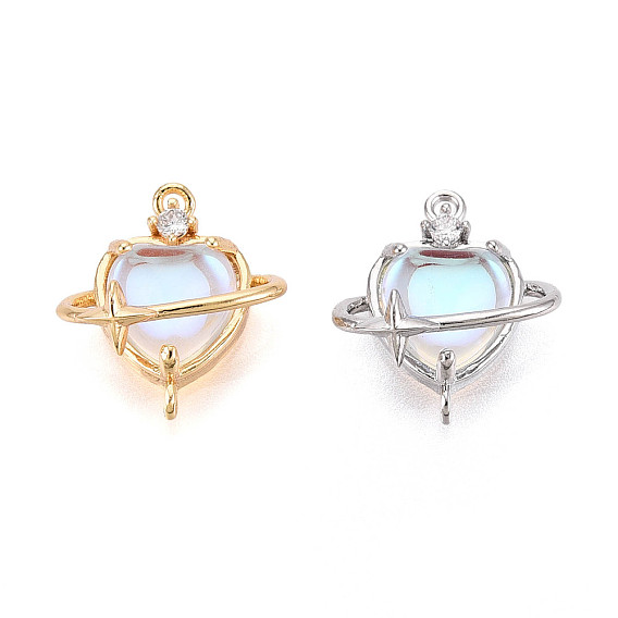 Подвески-сердечки в виде планеты из кубического циркония из прозрачного латунного стекла с подвесками-звездочками, без кадмия, без никеля и без свинца, с четким кубического циркония