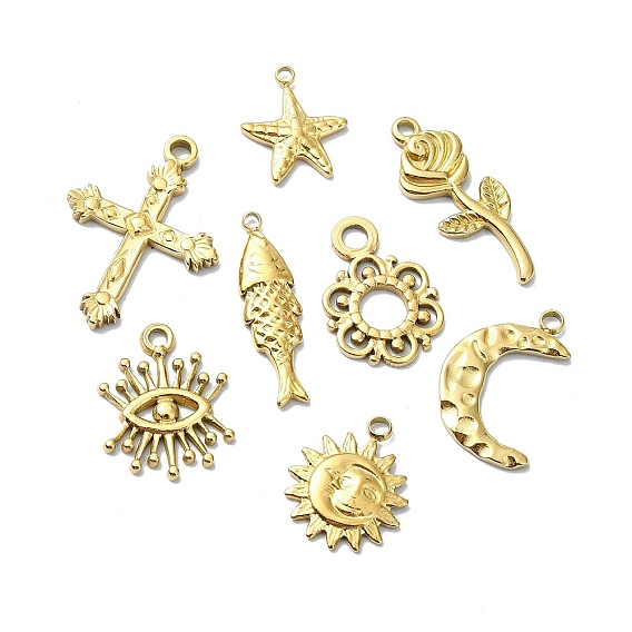 Ионное покрытие (ip) 304 подвески из нержавеющей стали, реальный 18 k позолоченный, Оберег цветок/солнце/луна/звезда/глаз/крест