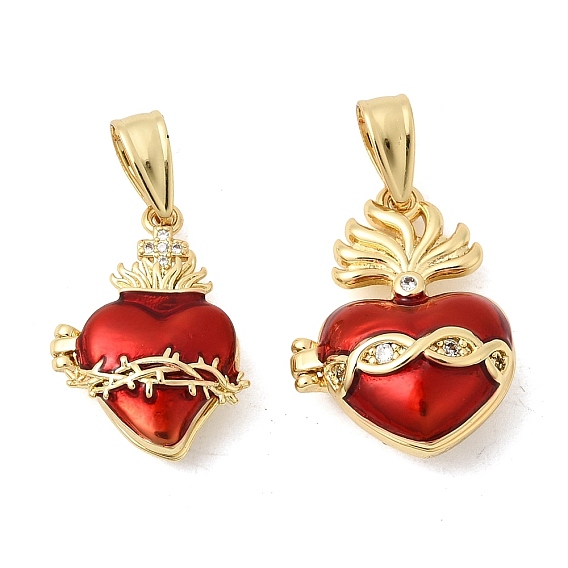 Латунные микропроволочные кубические циркониевые медальоны, долговечный, стойки покрытие, без свинца и без кадмия, реальный 18 k позолоченный, сердце прелести, с эмалью