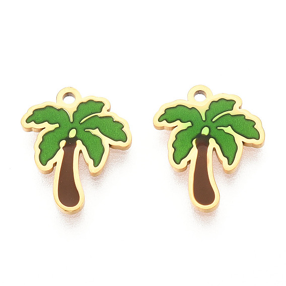 304 прелести нержавеющей стали, с эмалью, реальный 14 k позолоченный, очарование кокосовой пальмы, ионное покрытие (ip)