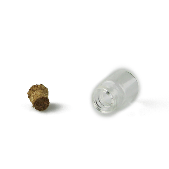 Bouteilles de distribution de pilules vides en verre de colonne, les mini flacons scellent les bocaux avec du liège