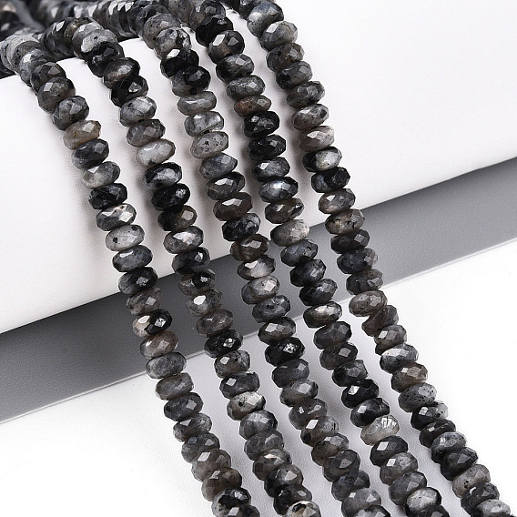 Натуральные нити бус из ларвикита, граненые, рондель