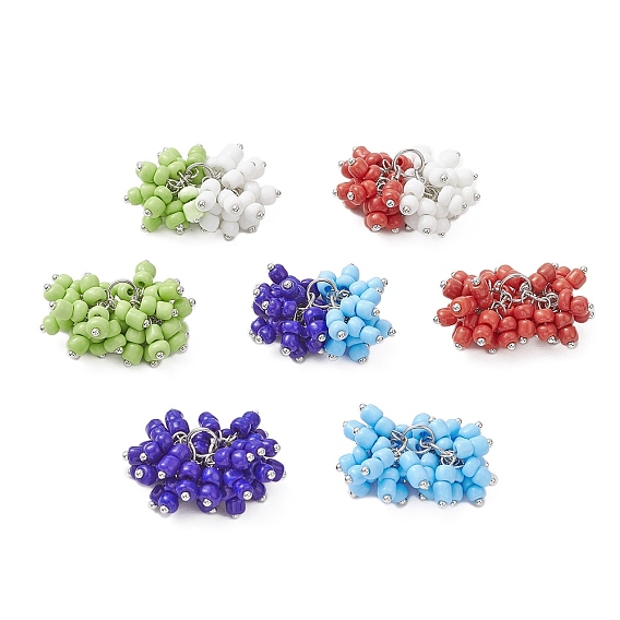 Подвески из стеклянных бусин в виде винограда, с 304 кольцом из нержавеющей стали, два тона