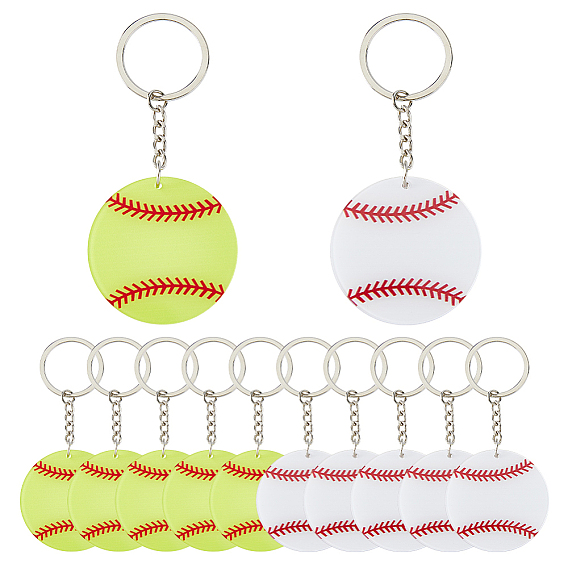 12шт 2 цвета акриловые брелки, с железными цепочками, бейсбол, платина