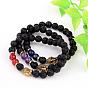 Natural Lava Rock Bead Stretch Bracelets, with Natural Gemstone Beads and Alloy 3D Buddha Head Beads, Antique Golden
