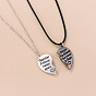 2Pcs 2 Style Alloy Magnet Heart Matching Pendant Necklaces Set, Word Couple Necklaces for Valentine's Day