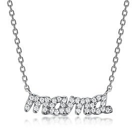 Ожерелья-подвески из стерлингового серебра с родиевым покрытием и микропаве из кубического циркония на день матери, Слово мама