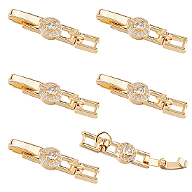 6шт. латунные микропаве прозрачные кубические цирконии складные застежки, плоско-круглые