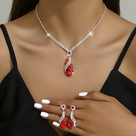 Комплекты из латунных подвесок со стразами и сережек-гвоздиков для женщин, сердце, платина