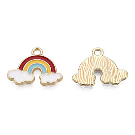 Alloy Enamel Pendants, Light Gold, Rainbow
