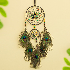 Noble peacock feather dream catcher hanging wind chime retro colorful beads feather hanging ornaments B&B bedroom decoration
