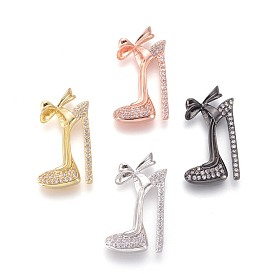 Brass Micro Pave Cubic Zirconia Stilettos Pendants, Long-Lasting Plated, High-heeled Shoes, Clear
