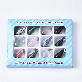 Natural & Synthetic Mixed Stone Pendants, with Stainless Steel Snap On Bails, Faceted, Drop