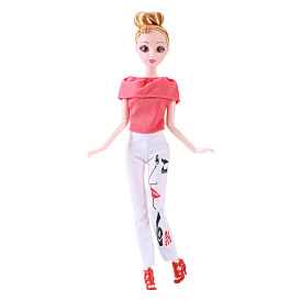 Shoulder Top & Trousers Cloth Doll Outfits, Casual Wear Clothes Set, for 11 inch Girl Doll Party Dressing Accessories