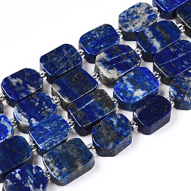 Natural Lapis Lazuli Beads Strands, with Seed Beads, Rectangle