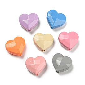 Opaque Baking Paint Acrylic Beads, Faceted Heart