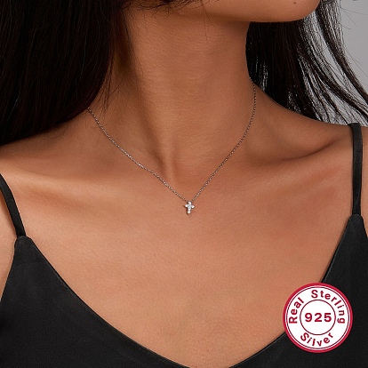 Ожерелья с крестиком и кубическим цирконием для женщин, родиевое покрытие 925 ювелирные изделия из стерлингового серебра