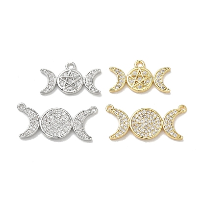 Латунные микропаве прозрачные подвески с фианитом, плоская круглая с лунными подвесками, без свинца и без кадмия, стойки покрытие, долговечный