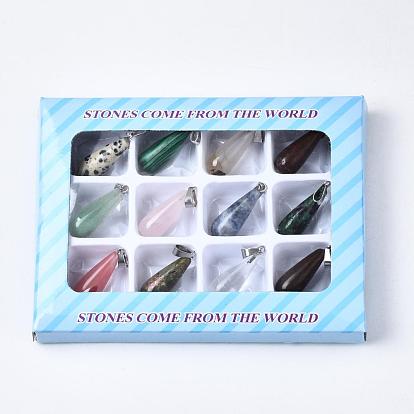 Natural & Synthetic Mixed Stone Pendants, with Stainless Steel Snap On Bails, Faceted, Drop