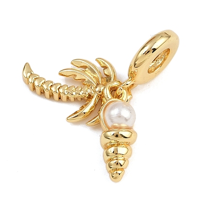 Латунные европейские подвески с подвесками, Подвески из кокосовой пальмы и раковины с крупным отверстием и круглой бусиной из искусственного жемчуга ABS, белые