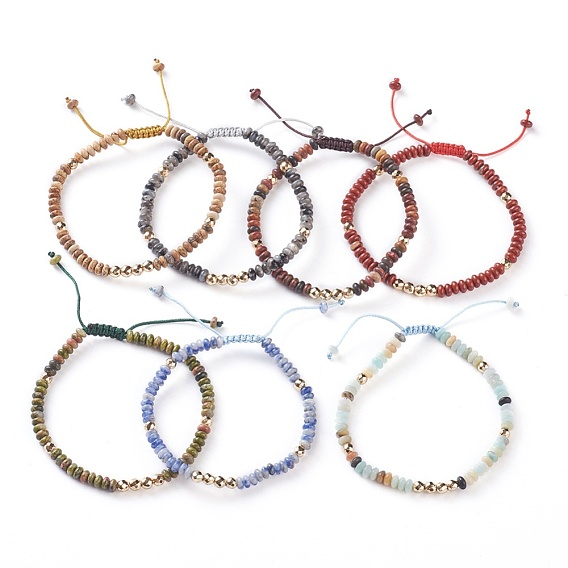 Natural Mixed Gemstone Braided Bead Bracelets, with Nylon Cord and Non-magnetic Synthetic Hematite Beads