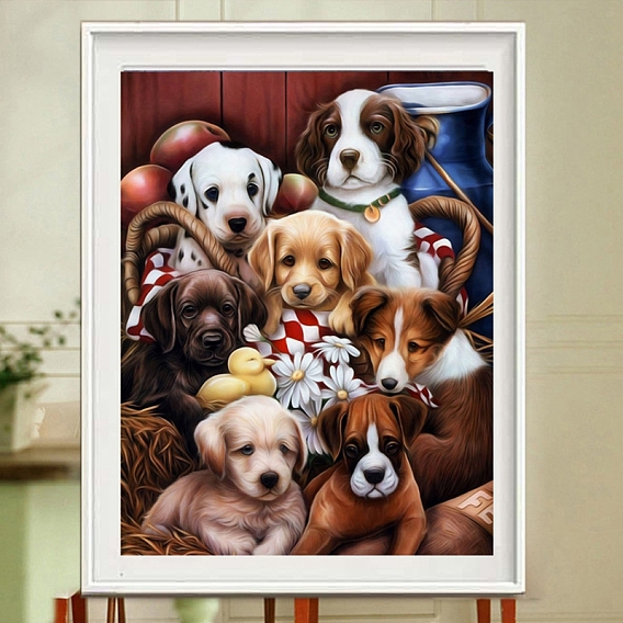DIY Rectangle Dog Theme Diamond Painting Kits, Including Canvas, Resin Rhinestones, Diamond Sticky Pen, Tray Plate and Glue Clay, Cute Puppies