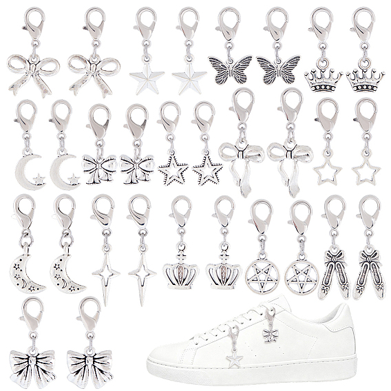30 шт 15 стили сплав обувь подвески, Сплав с застежками когтя омара, бант, звезда, луна и корона