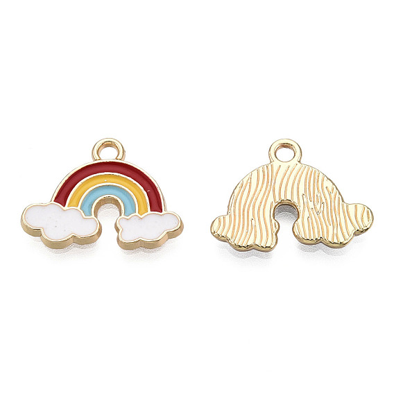 Alloy Enamel Pendants, Light Gold, Rainbow