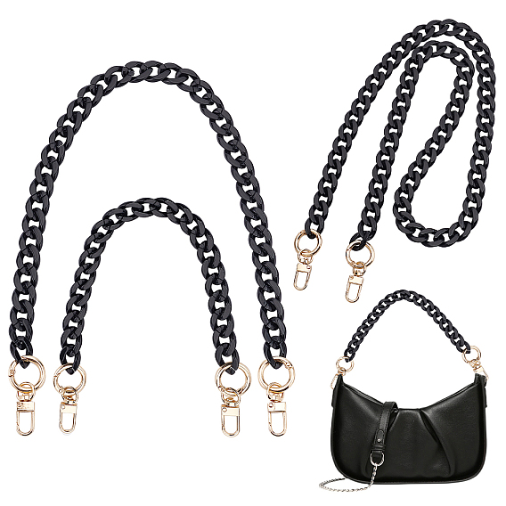 3Pcs 3 Style Acrylic Curb Chains Bag Straps, with Alloy Spring Gate Ring & Swivel Clasps, for Bag Straps Replacement Accessories