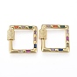 Brass Micro Pave Cubic Zirconia Screw Carabiner Lock Charms, for Necklaces Making, Long-Lasting Plated, Square, Colorful