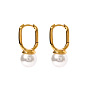 Versatile 18k Gold Plated Stainless Steel U-shaped Shell Pearl Earrings for Women