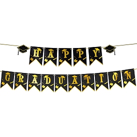 Graduation Theme Paper Flags, Trencher Cap Hanging Banners, for Party Home Decorations