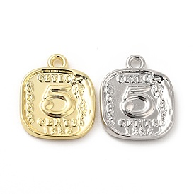 Rack Plating Alloy Pendants, Cadmium Free & Lead Free, Square Charms with Number 5