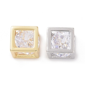 Hollow Brass Clear Cubic Zirconia Charms, Cube