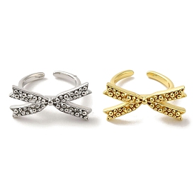 Rack Plating Brass Cuff Rings, Long-Lasting Plated, Lead Free & Cadmium Free, Bowknot