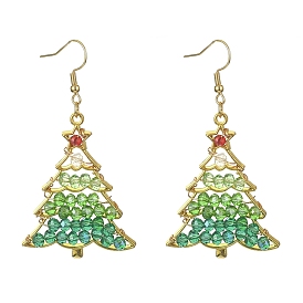 Aretes colgantes de árbol de navidad con cuentas de vidrio, joyas de aleación de oro