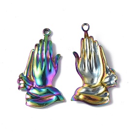 Ion Plating(IP) 304 Stainless Steel Pendants, Praying Hands Charm