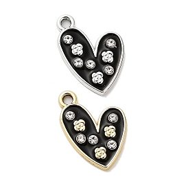 Подвески из сплава и страза, с черной эмалью, сердце с цветочными подвесками