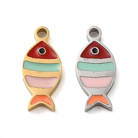 Ion Plating(IP) 304 Stainless Steel Enamel Charms, Colorful Fish Charm