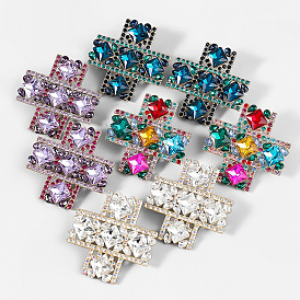 Retro Style Cross Earrings with Sparkling Glass and Rhinestone Decoration for Parties