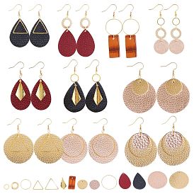 SUNNYCLUE DIY Leather Earring Making Kits, Including PU Leather & Cowhide Pendants, Brass Linking Rings & Pendants & Earring Hooks, 304 Stainless Steel Links