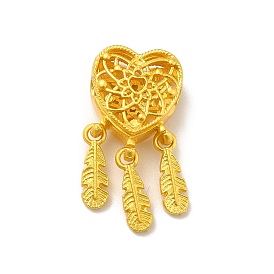 Rack Plating Alloy Pendants, Cadmium Free & Lead Free, Heart with Feather Charm