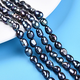 Нити из натурального культивированного пресноводного жемчуга, двух сторон полированной, окрашенные