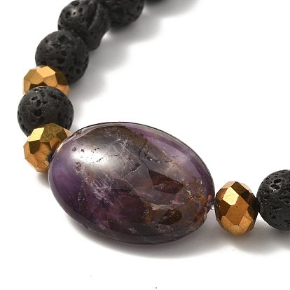 Bracelet extensible en pierre de lave naturelle et perles ovales mélangées, cadeau de bijoux d'aromathérapie d'anxiété d'huile essentielle