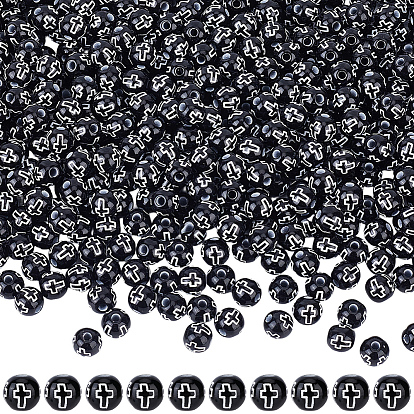 600 шт. Акриловые бусины в стиле ремесел, круглые с крестом