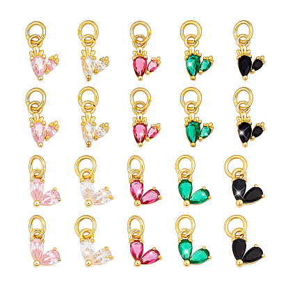 20 шт 10 стили латунные подвески из микропаве с фианитом, сердце прелести, с целью перехода в кольце